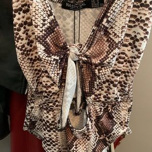 Nasty Gal Snakeskin Tie Front Body Suit